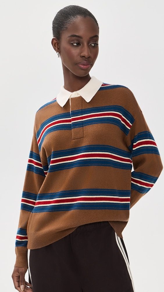 STAUD Michael Cashmere Polo Sweater_Savoy Stripe