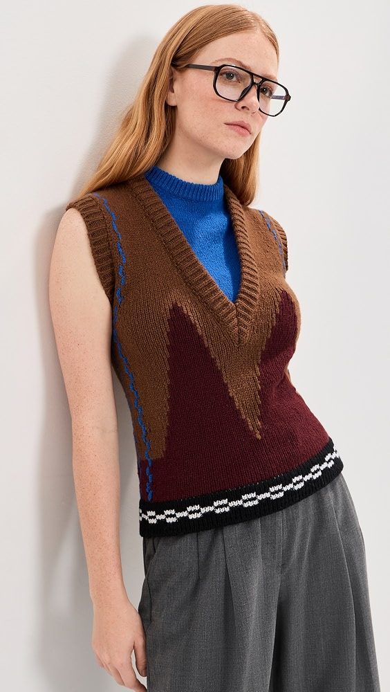 Marni Roundneck Sweater Vest_Sadelle Brown