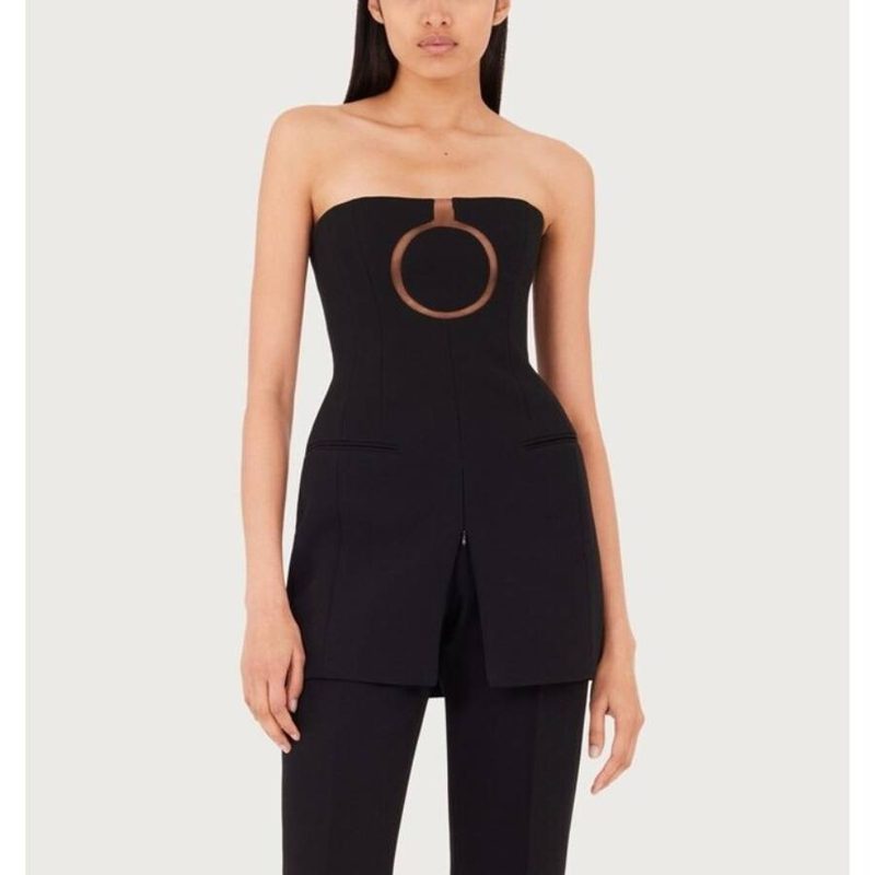 Black Strapless Cutout Dress_Black