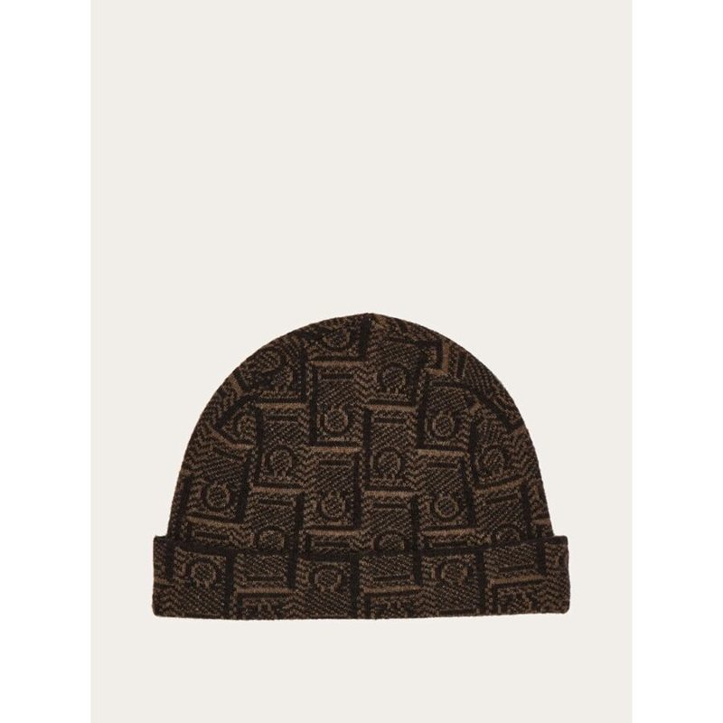 Mens Brown Wool Jacquard Hat_Brown