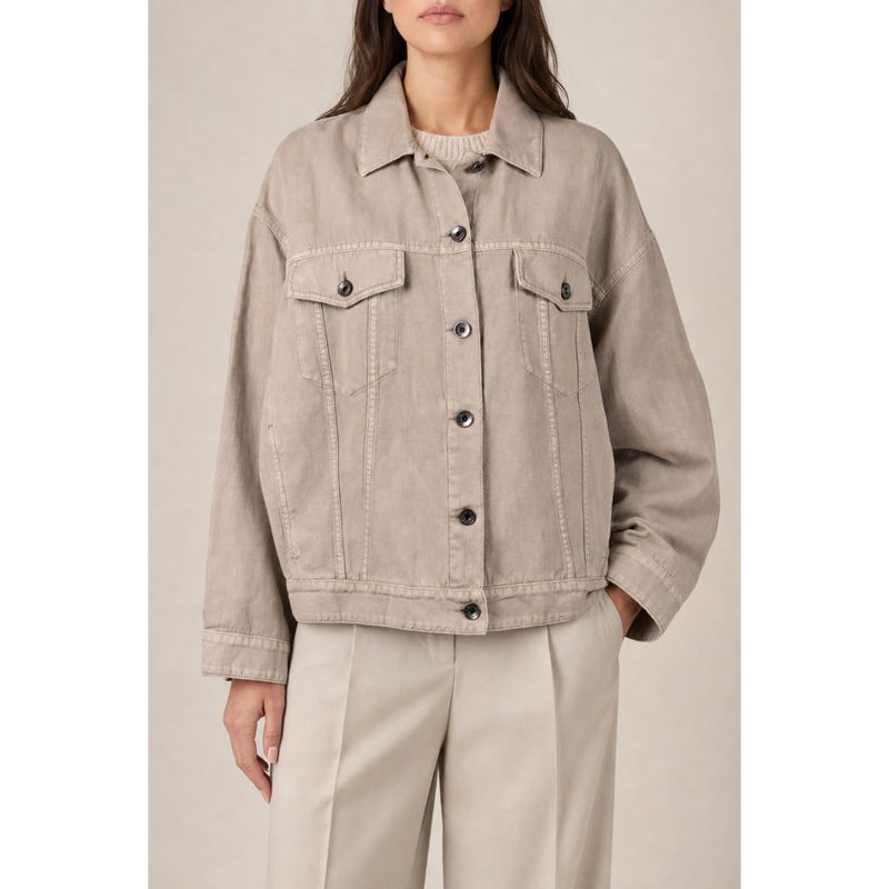 Brunello Cucinelli Womens Wheat Stalk Cotton Linen Jacket_Tan