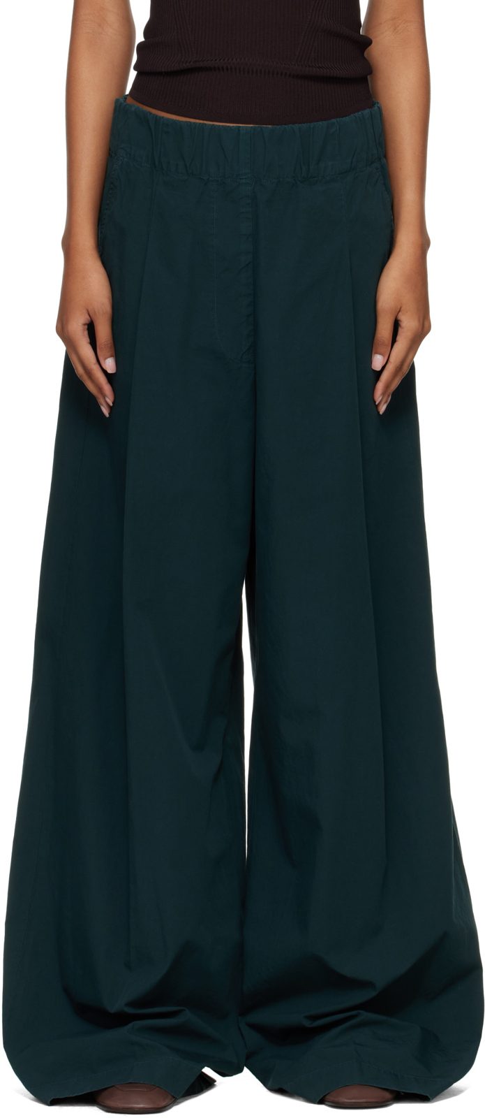 Green Elasticated Overdyed Trousers 262358F087017