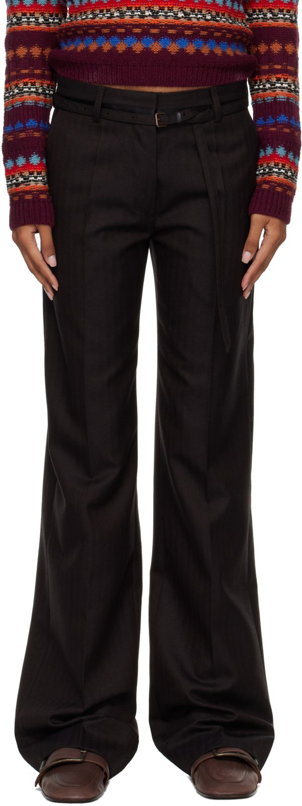Brown Wool Herringbone Trousers 262358F087028