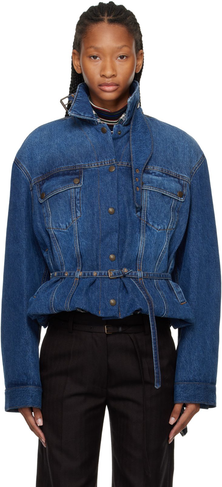 Blue High Collar Denim Jacket 262358F060002