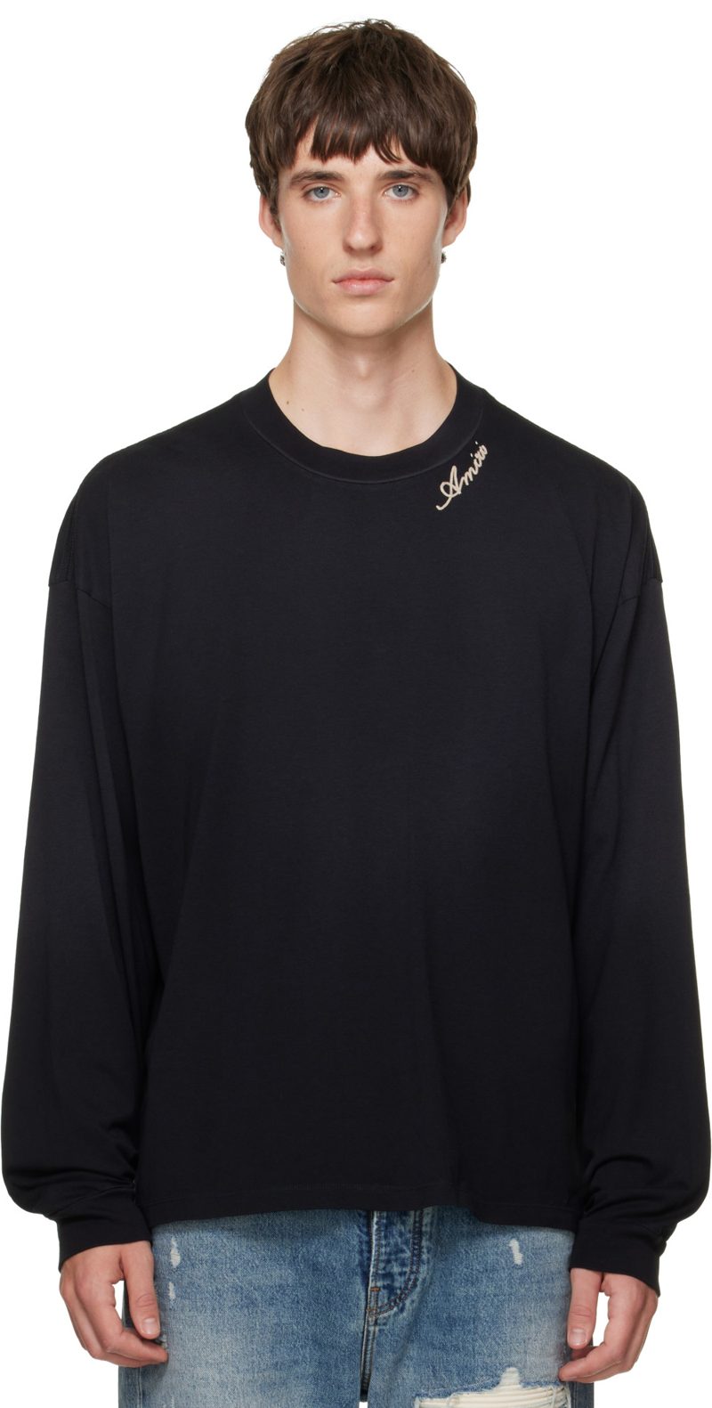 Black [아미리] Script Oversized Long Sleeve T-shirt 262886M213067
