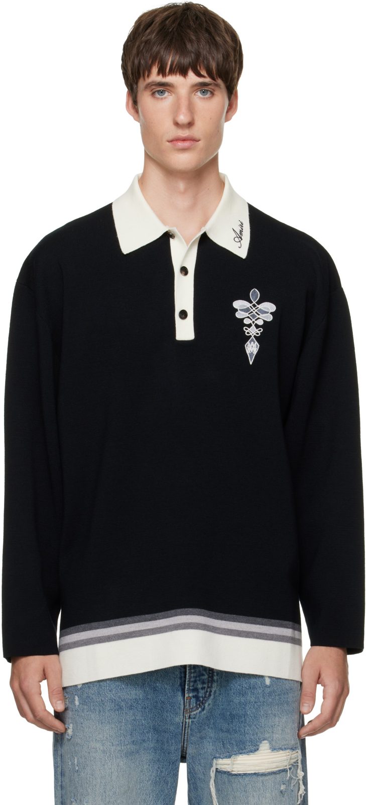 Black Lasso Knit LS Polo 262886M212015