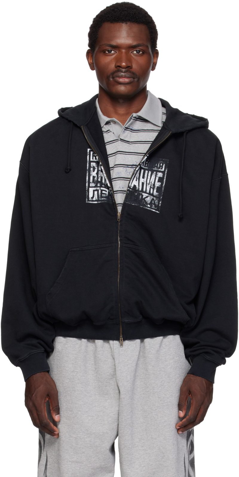 Black Explicit Language Zip-Up Hoodie 262669M202003