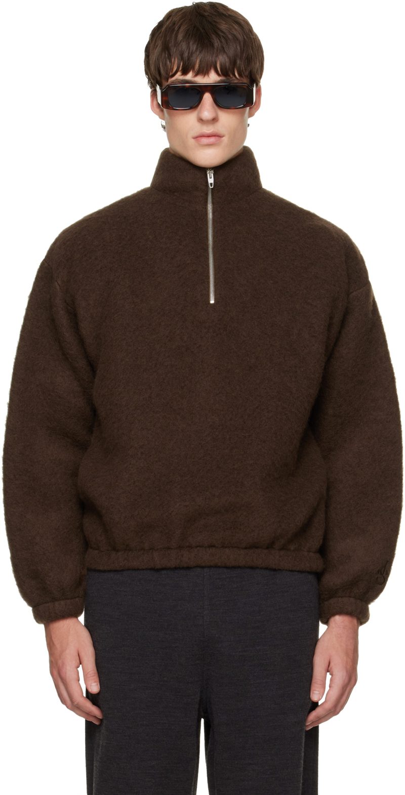 Brown Quarter-Zip Sweater 262249M202013