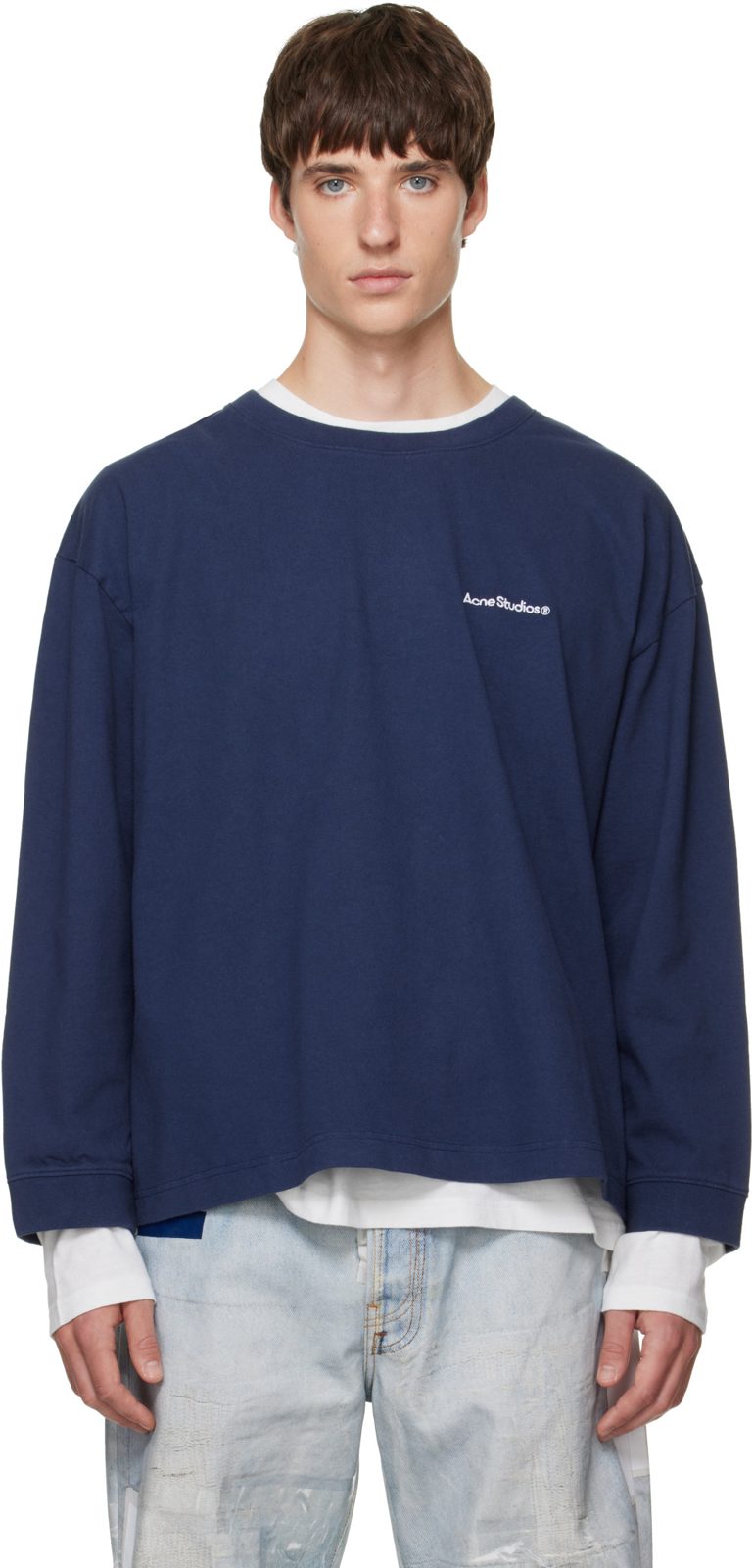 Navy & White Layered Logo Sweatshirt 262129M204004