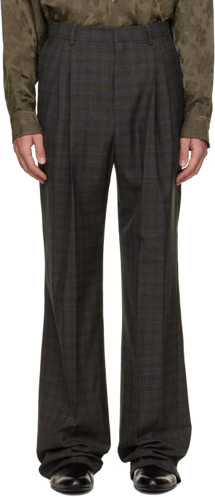 Gray Long Straight-Leg Wool Trousers 262358M191022
