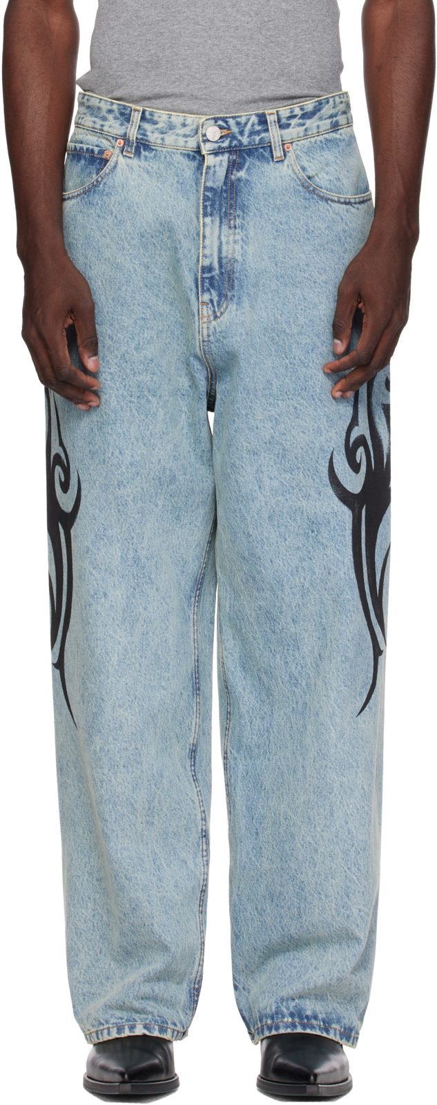 Blue Graffiti Baggy Jeans 262669M186009