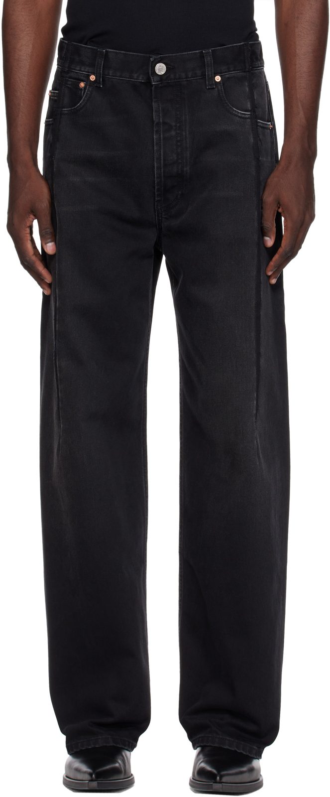 Black Pinched Cut-Up Jeans 262669M186001