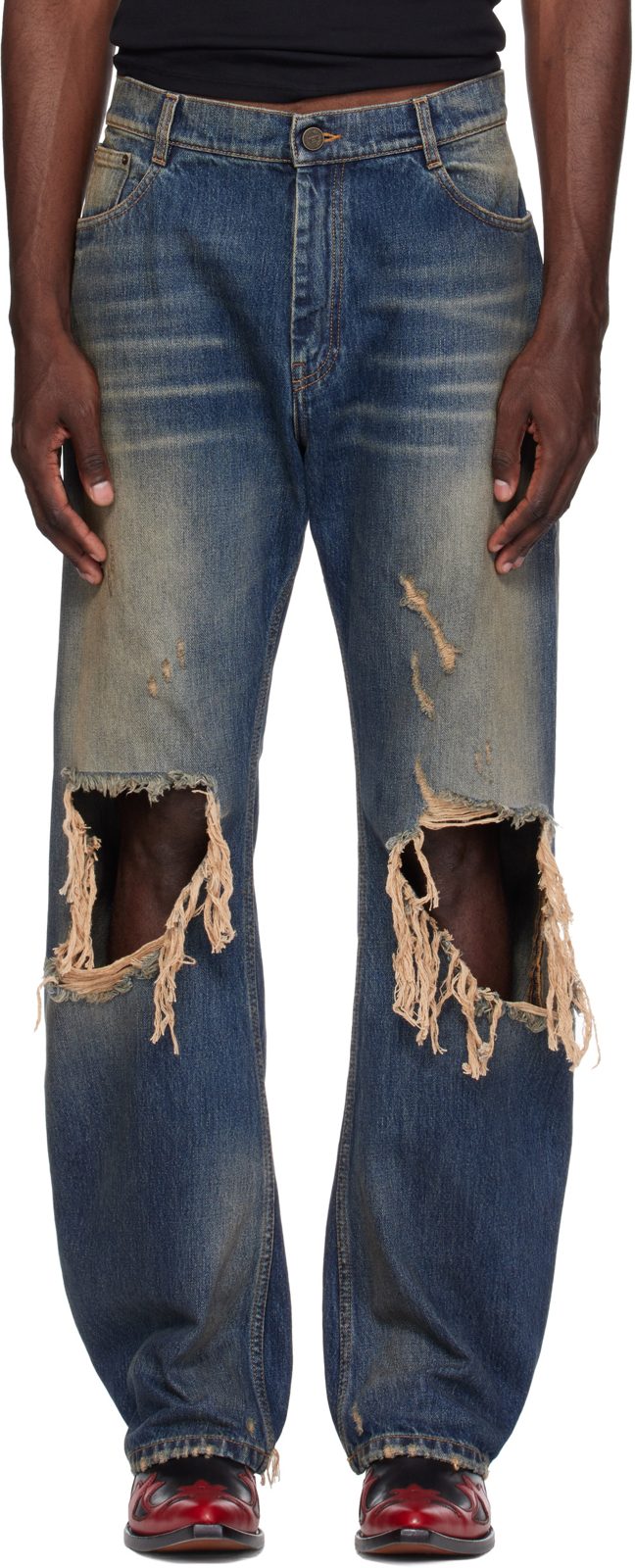 Blue Ripped O-Leg Jeans 262669M186003