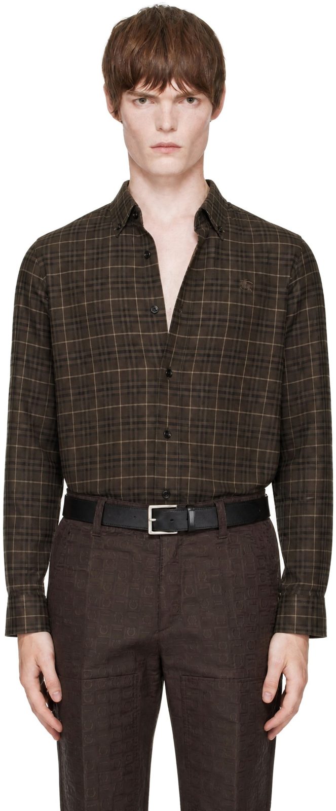 Brown Relaxed Fit Check Cotton Shirt 262376M192008
