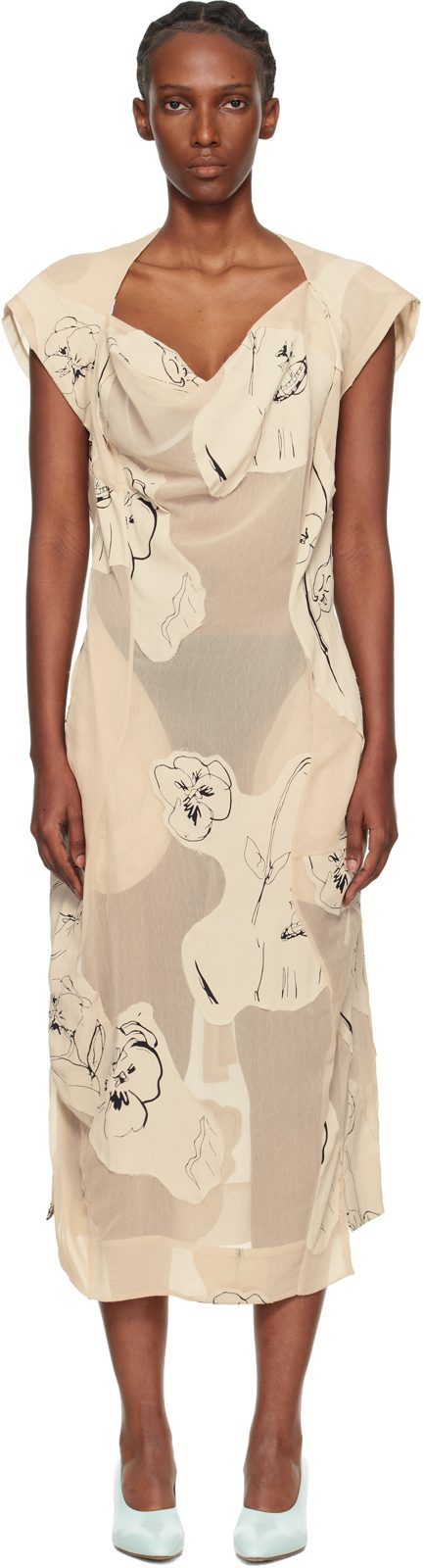 오프화이트 Printed Veil Crepe Ionian Midi Dress 261314F054017
