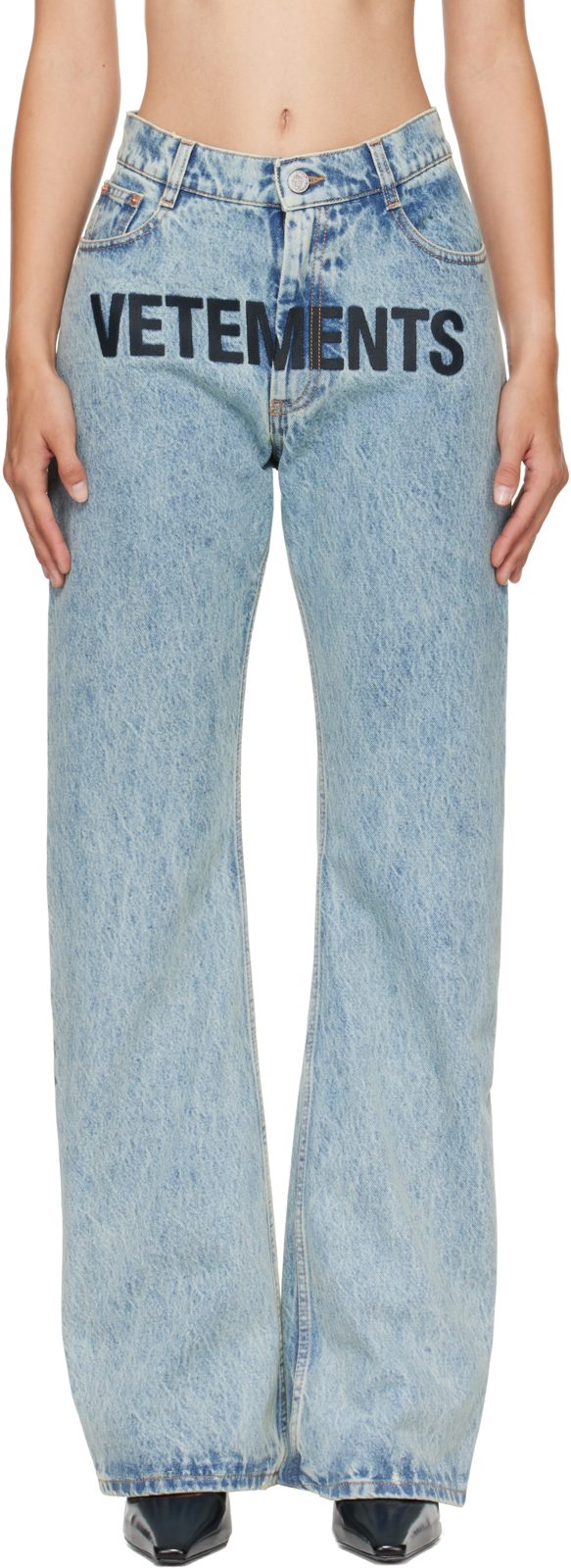 Blue Embroidered Logo O-Leg Jeans 262669F069000