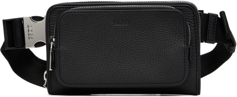 Black Grained Leather Messenger Bag 262085M170010