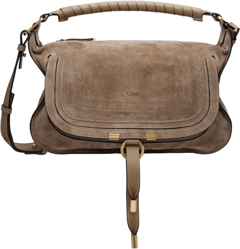 Chloe Taupe Suede Leather Small Marcie Shoulder Bag 261338F048001