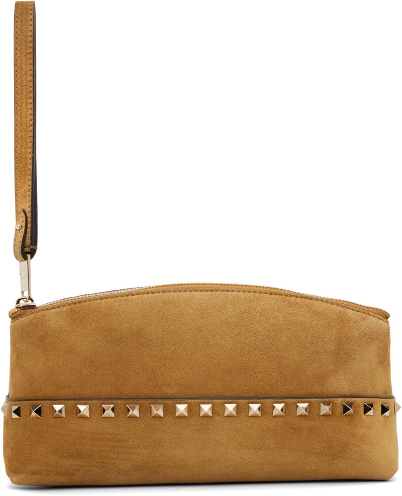 Garavani Beige Rockstud Suede Pouch 262807F045002