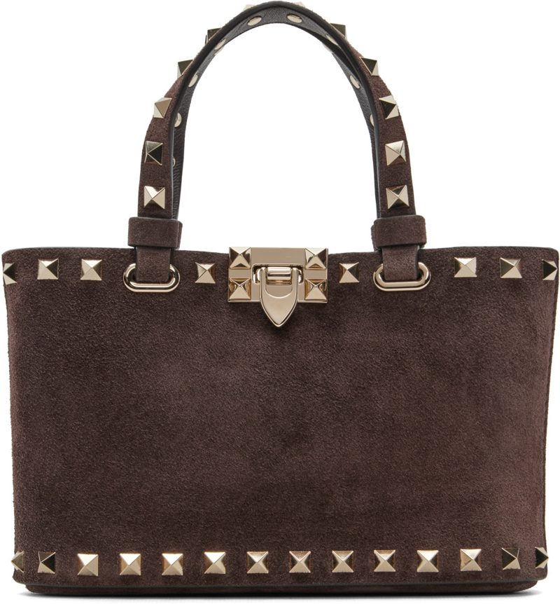 Garavani Brown Rockstud Suede Mini Shopping Tote 262807F049003