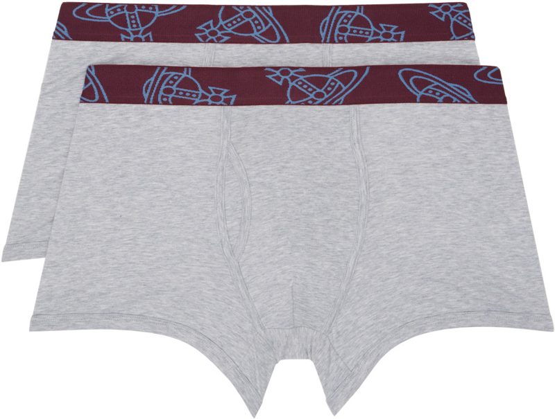 Two-Pack Gray Cotton Boxer Briefs 262314M216002