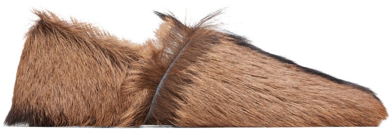 Brown Long-Hair Goat Leather Slip-on Loafers 262646M231003