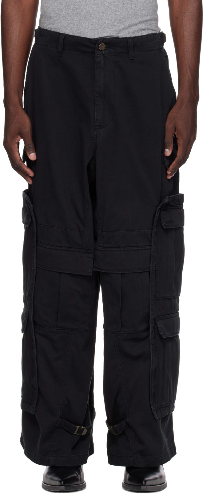 Black Merged Cargo Pants 262669M188000