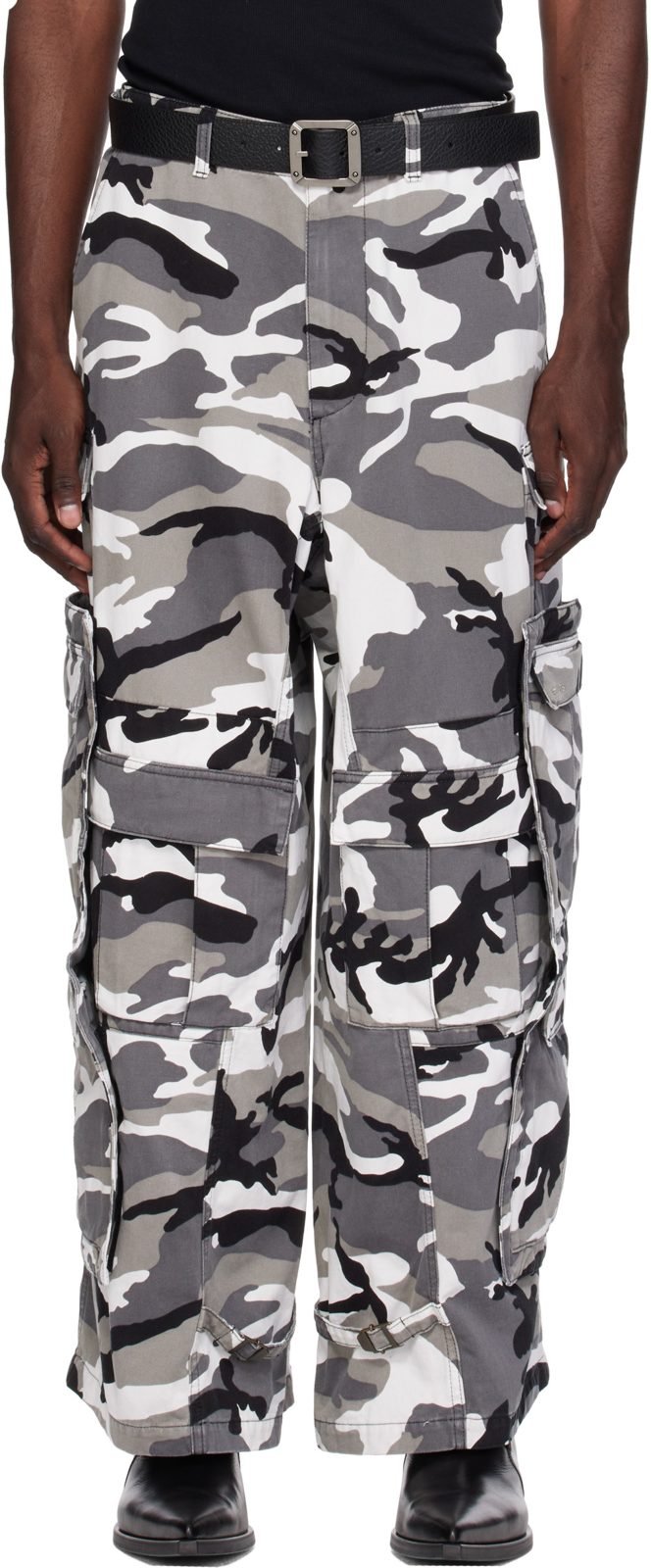 Black & White Merged Cargo Pants 262669M188001