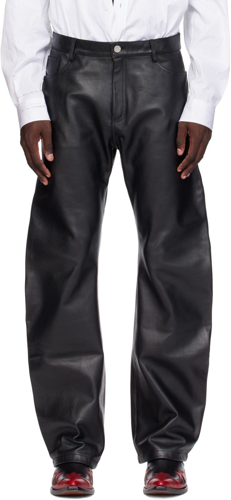 Black O-Leg Leather Pants 262669M189002
