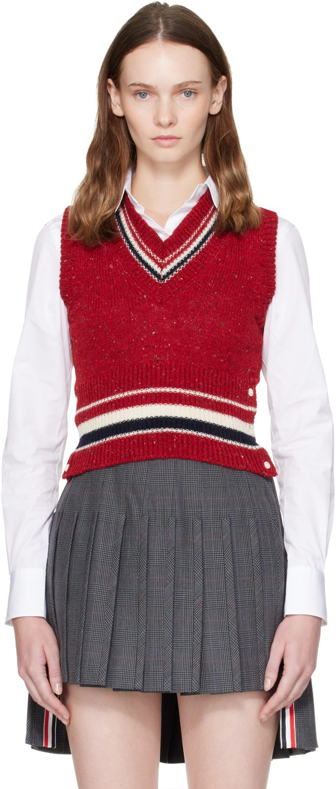 Red Hector Pointelle V-Neck Vest 262381F100000