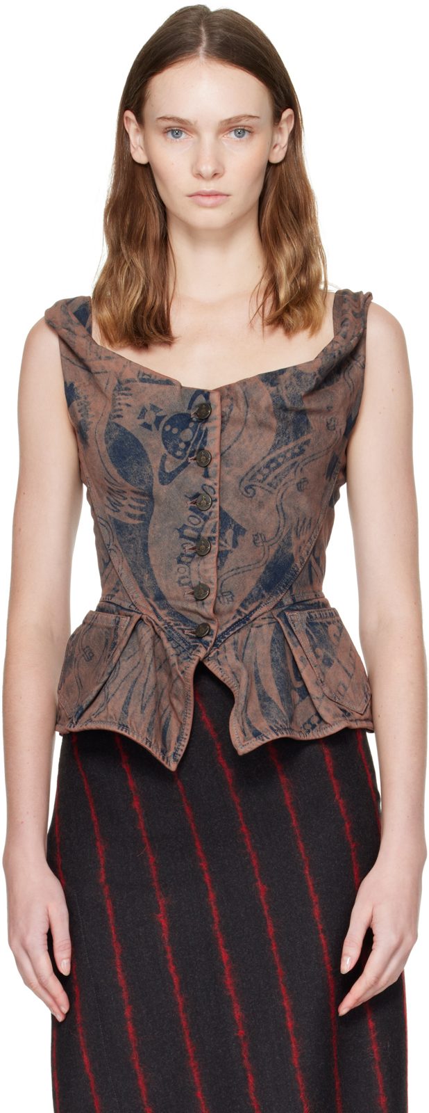 Blue & Brown Monday Denim Vest 262314F111025