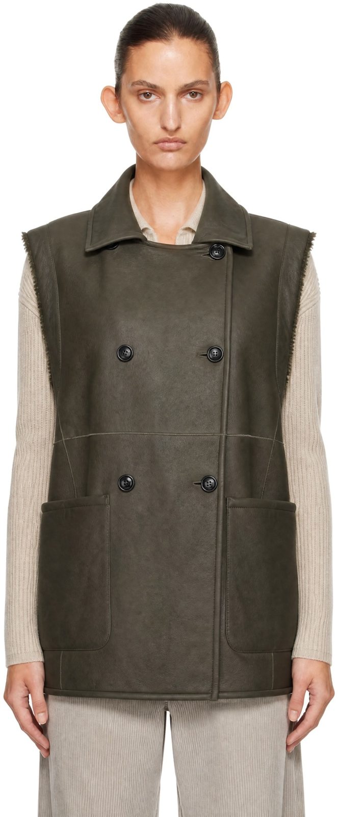Khaki Brianza Shearling Vest 252118F062002