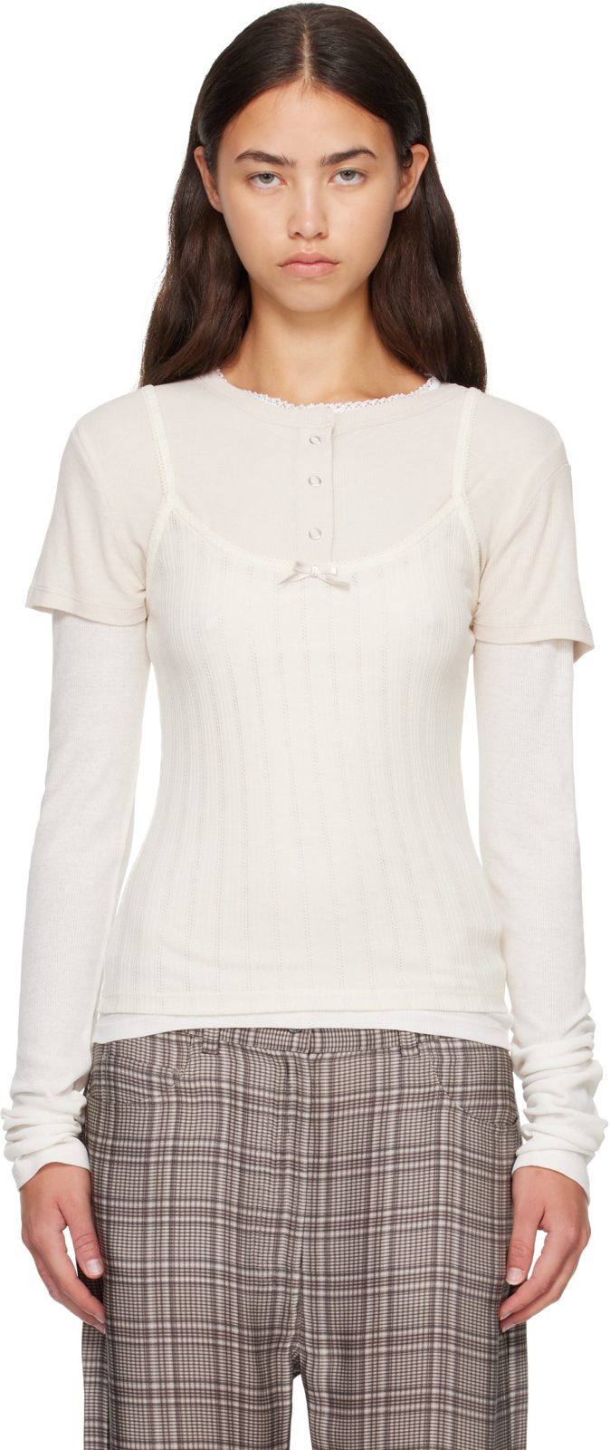 White & [오프화이트] Layered Jersey Bow Top 262129F110068