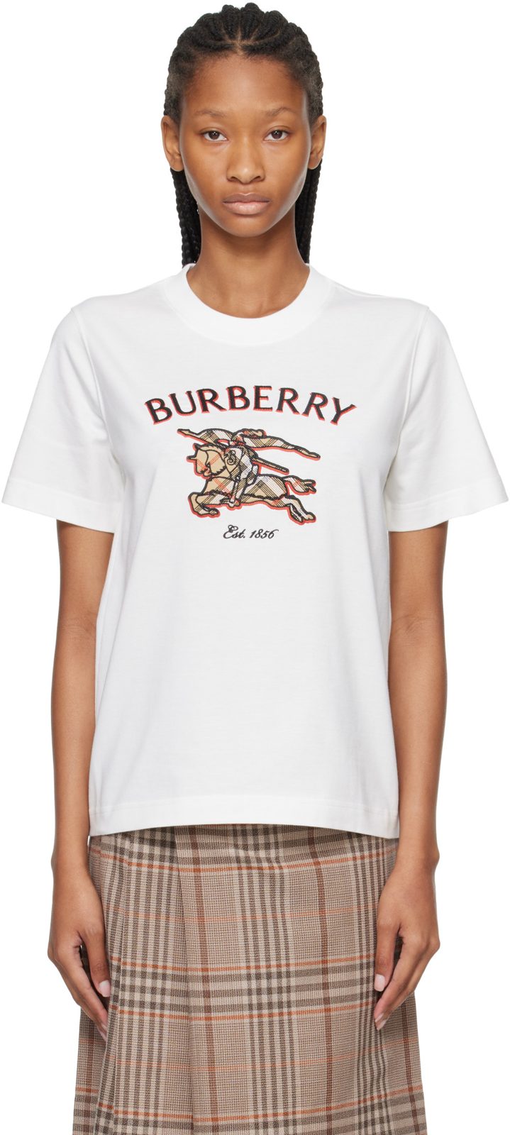 White Knight Check Cotton T-shirt 262376F110007