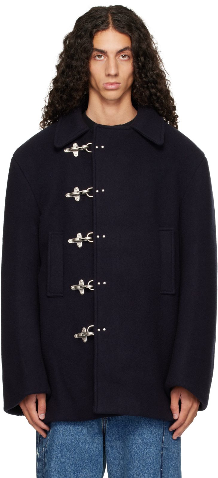 Navy Fireman Hooks Caban Jacket 262669M195001