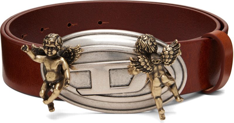Brown Cherub Oval D Buckle Leather Belt 262001M131028