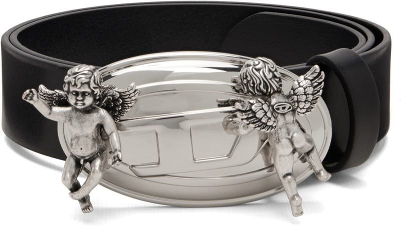 Black Cherub Oval D Buckle Leather Belt 262001M131029
