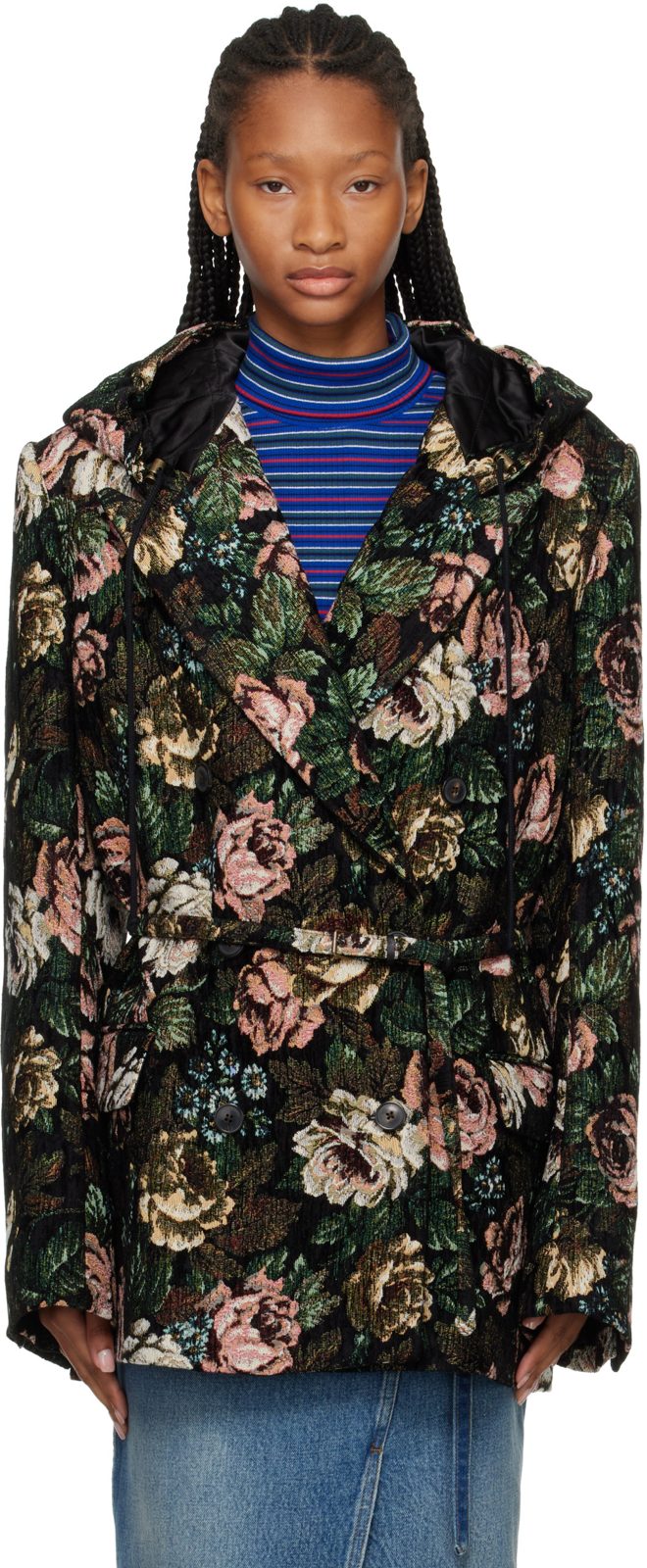Multicolor Hooded Floral Peacoat 262358F063002