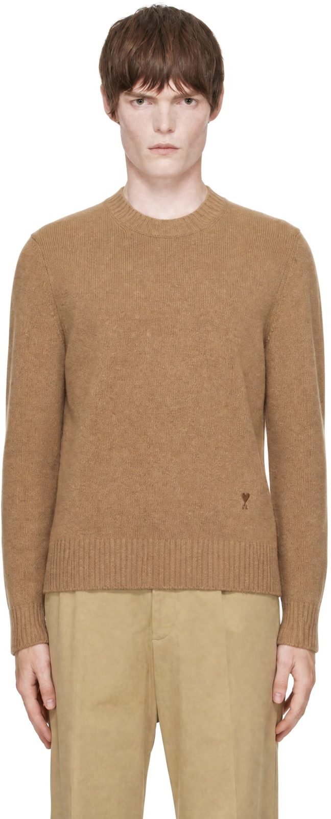 Beige Crewneck Cashmere Ami de Coeur Sweater 262482M201000