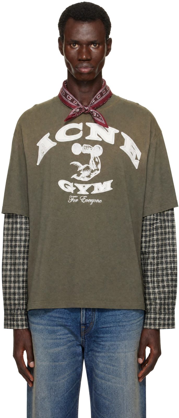 Khaki Layered Logo Long Sleeve T-shirt 252129M213074