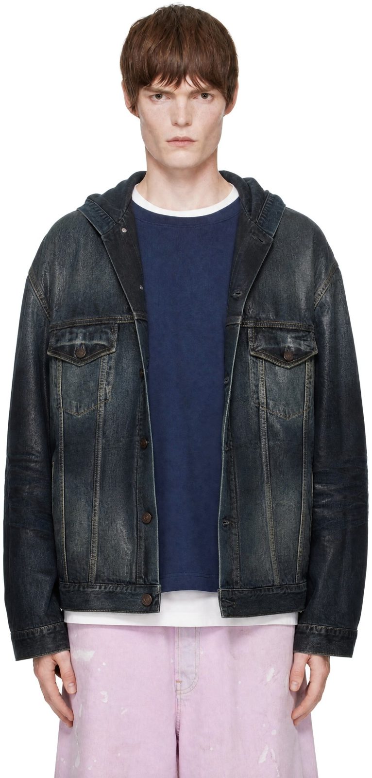 Black Hooded Denim Jacket 252129M177010