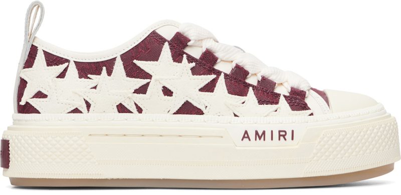White & Burgundy MA Quad Stars Court Low Sneakers 261886F128018