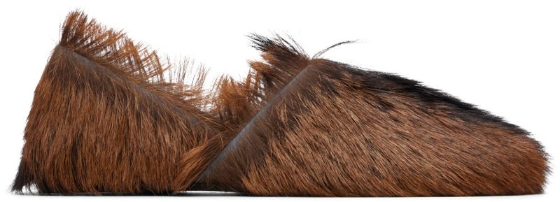 Brown Long-Hair Leather Slipper Loafers 262646F121002