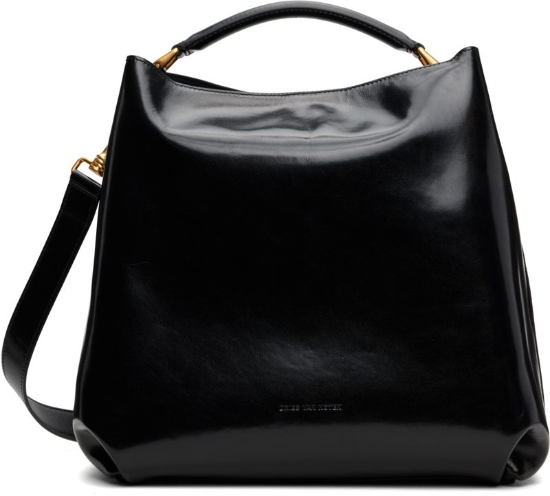 Black Polished Leather Messenger Bag 262358M170000