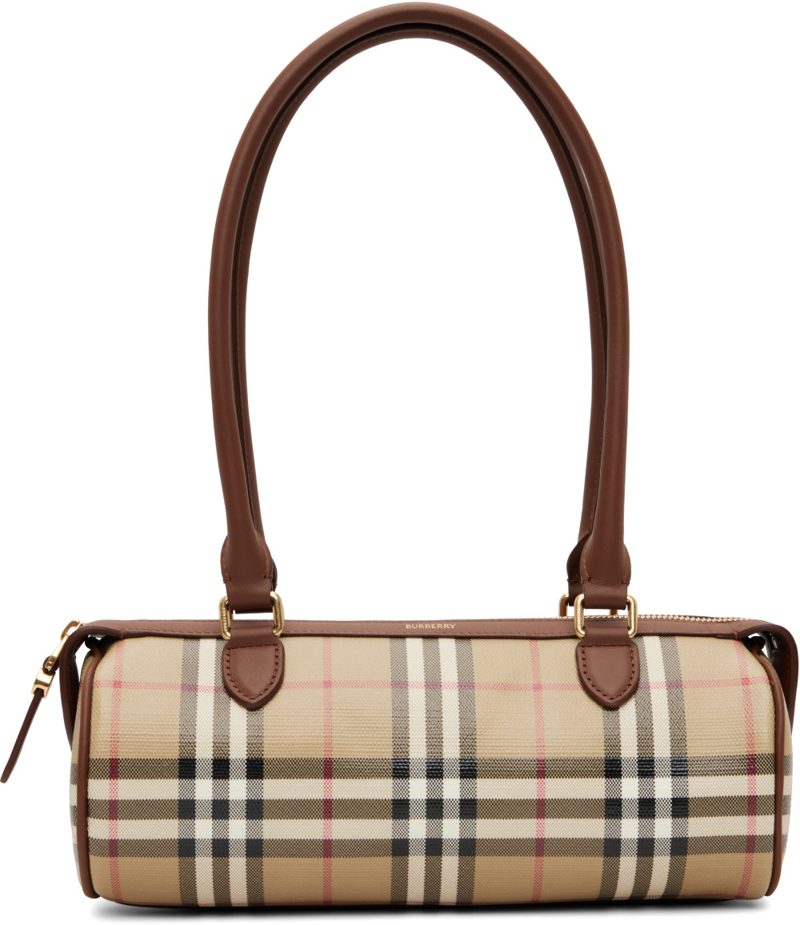 Beige Mini Check Barrel Bag 262376F048009
