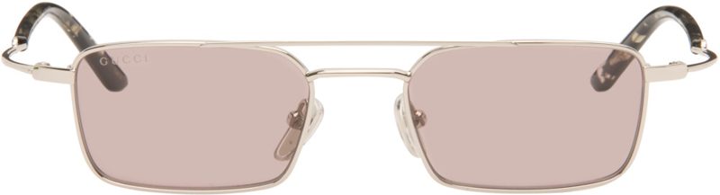 Silver Metal Frame Rectangular Sunglasses 262451M134053