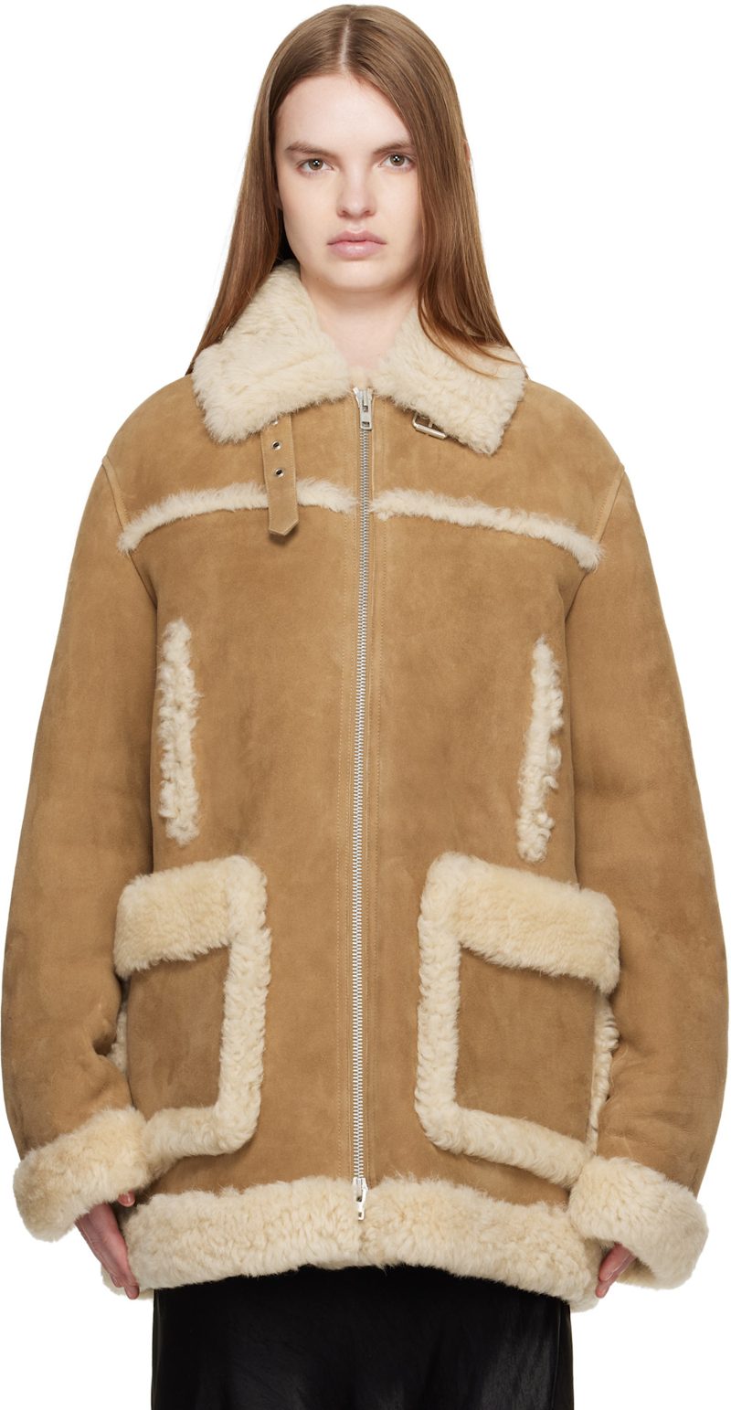Tan Caban Shearling Coat 261168F062000