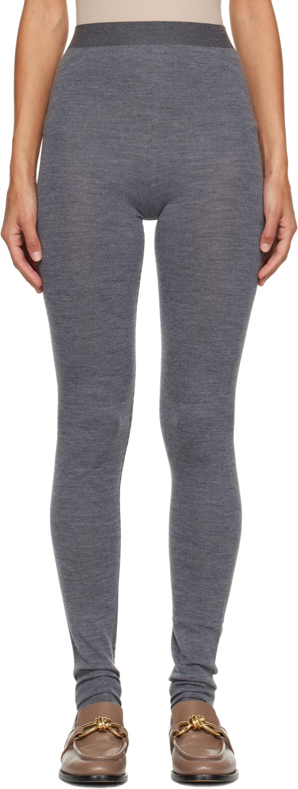 Gray Wool Rib Seamless Leggings 262798F085001