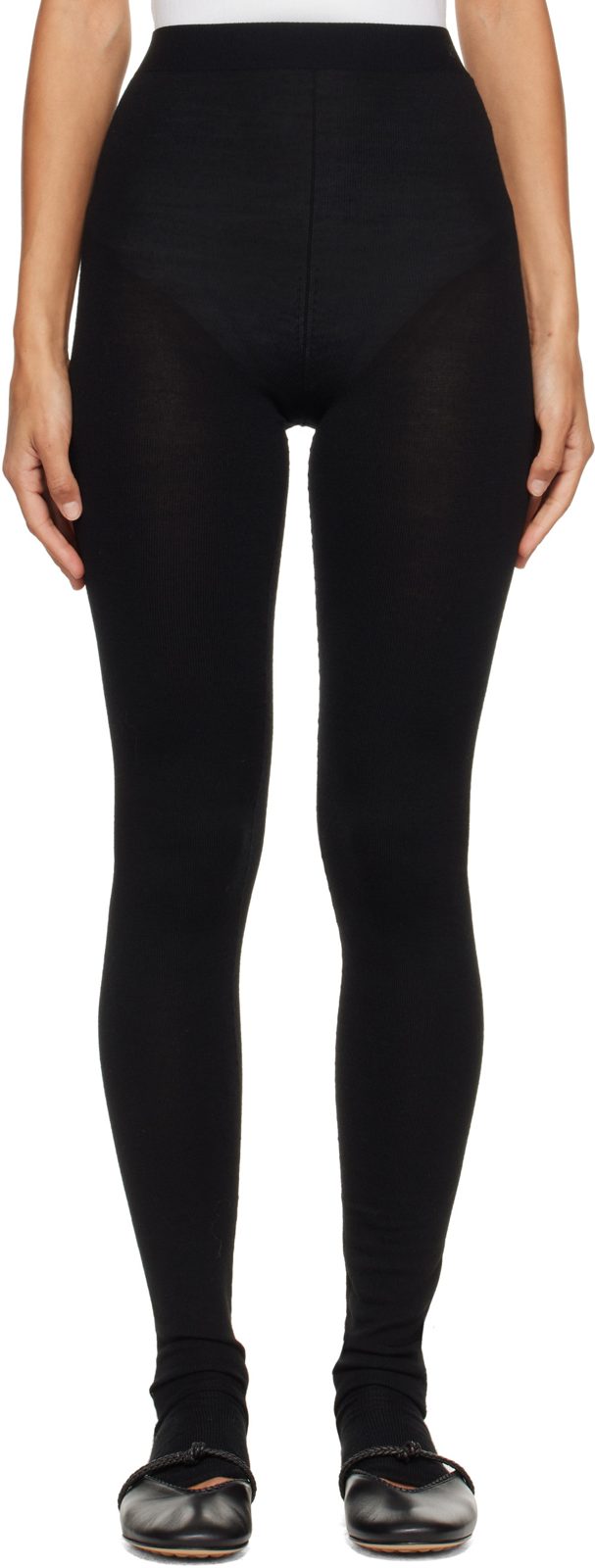 Black Wool Rib Seamless Leggings 262798F085000