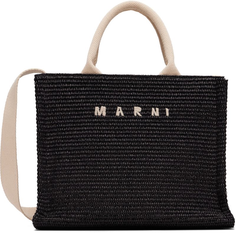 Marni Black Raffia-Effect Small Tote 261379F049010